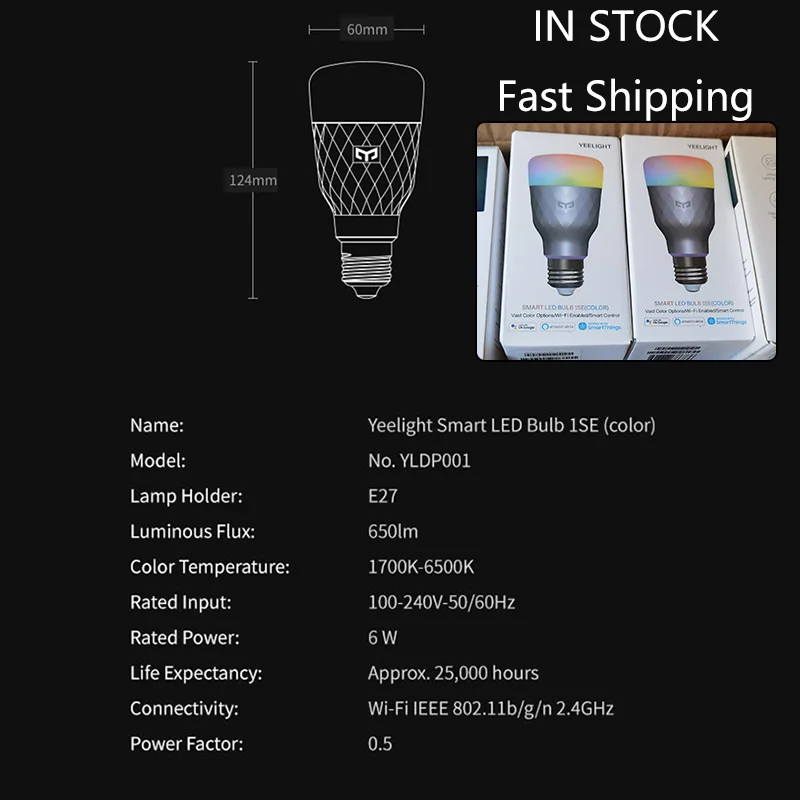 Yeelight 1SE E27 6W RGBW Smart LED Žarnice Barve, Svetloba, možnost zatemnitve Časovnik AC 100V 240V Wifi APP Nadzor Dela z Google Mi Doma alexa