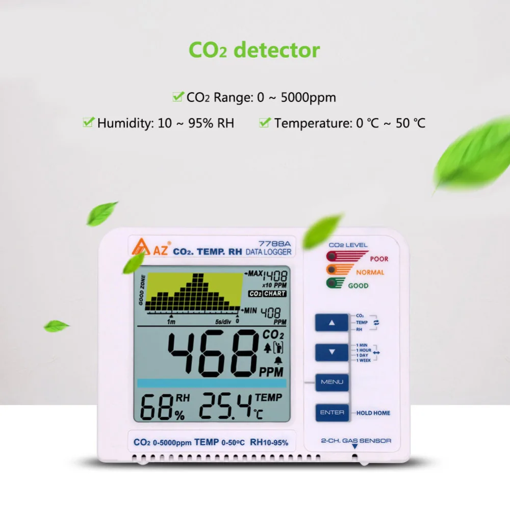 Yieryi AZ7788A Detektor Ogljikovega Dioksida Kakovosti Zraka, Prenosni CO2 Plina Podatkov Diktafon 5000ppm za Bolnišnice, Šole, Kmetije, Doma