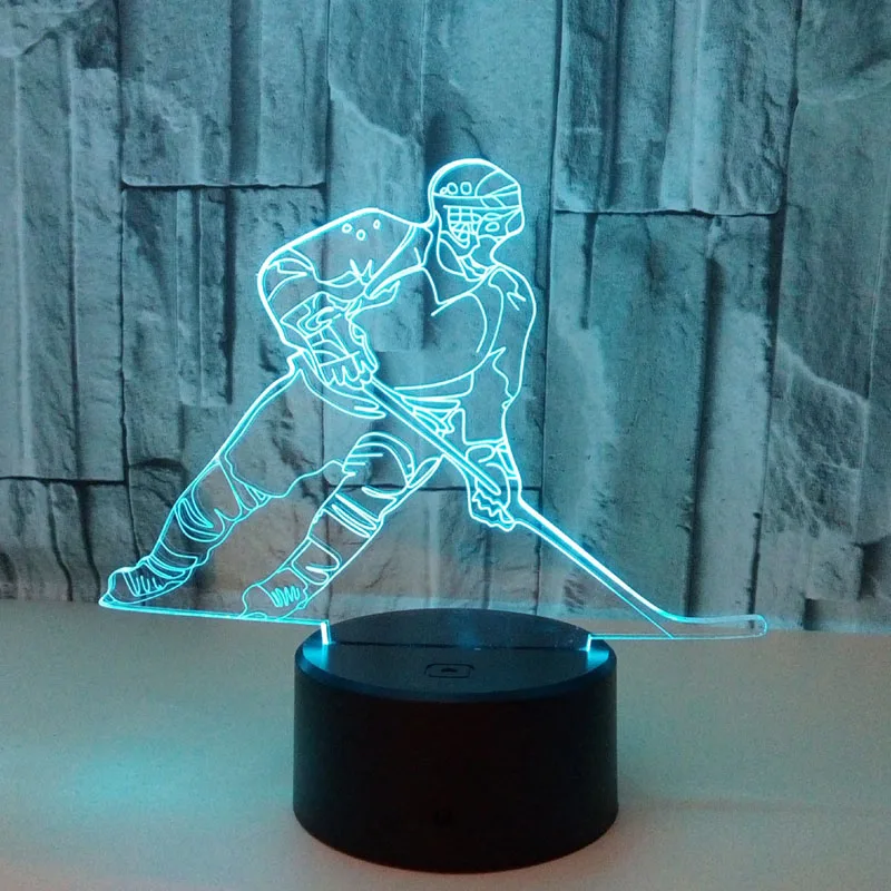 YIMIA Hokej na Ledu Igralca Model 3D Noč Svetlobe USB Novost Darila 7 Spreminjanje Barv LED Desk Tabela Dotik Znanja Lučka Otroci Darilo