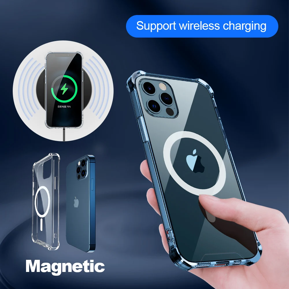 YKZ Magsafing Primeru Za iPhone 12 brezžični Polnilnik Zaščitna torbica Za iPhone 12 Max Pro Mini Brezžični Polnilnik Pregleden Tanko