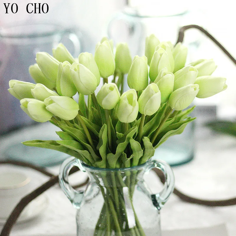 YO CHO Umetno Cvetje Tulipanov Svilena Poroka Dekoracija Pravi Dotik Eustoma Fleurs Hogar Božič 11 Barvah PU Brezplačna dostava