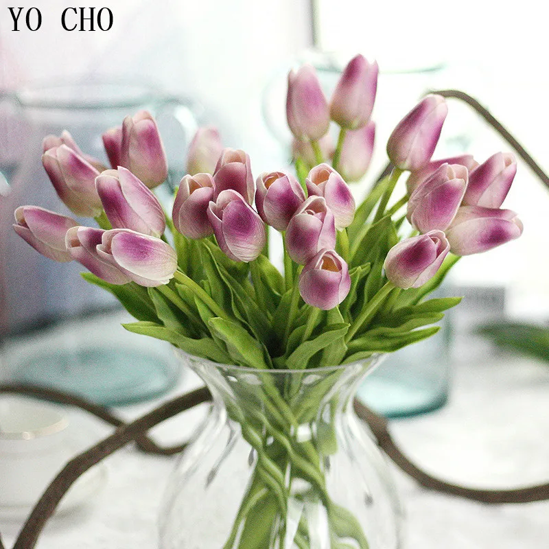 YO CHO Umetno Cvetje Tulipanov Svilena Poroka Dekoracija Pravi Dotik Eustoma Fleurs Hogar Božič 11 Barvah PU Brezplačna dostava