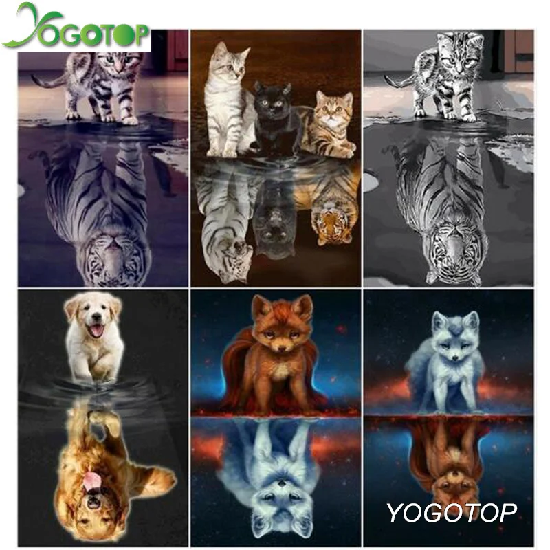 YOGOTOP Celoten Kvadratni Diamond Slikarstvo Mačka Živali 5D DIY Mozaik Vezenje Tiger Dekor Domov Sliko Nosorogovo Ročno YY641