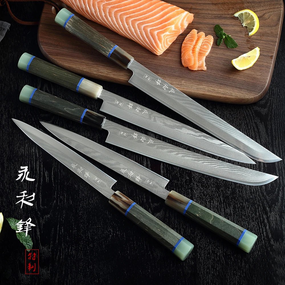 Yonglifeng Visoko-kakovostni razred ox rog octagonal ročaj japonski damask sashimi nož suši nož Japonski nož losos