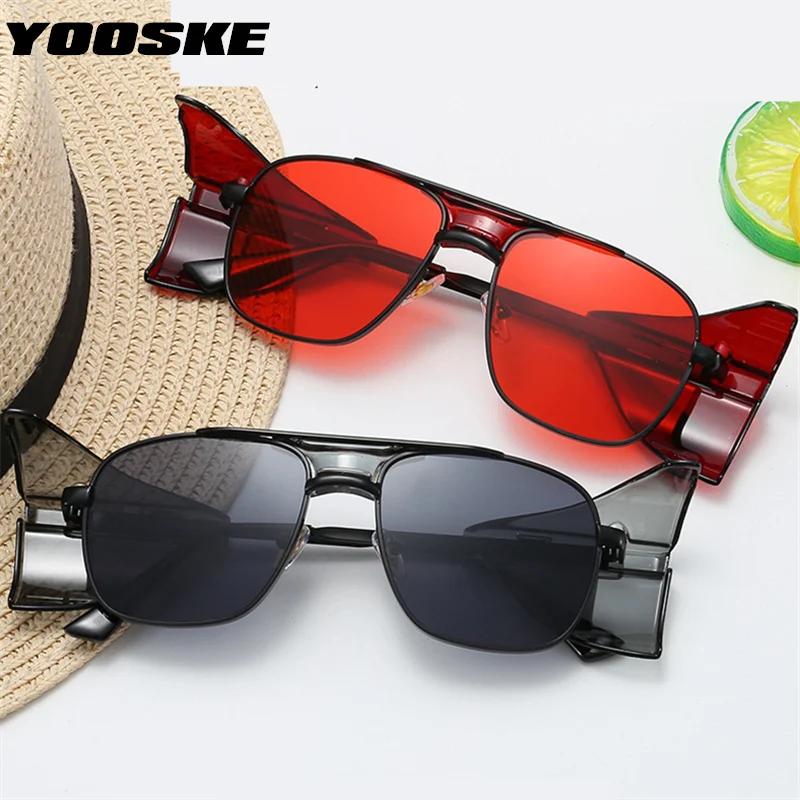 YOOSKE Letnik Luksuzni Steampunk sončna Očala Moških Kakovosti s Stranskimi Ščitniki Retro sončna Očala blagovne Znamke Design Punk Očala UV400