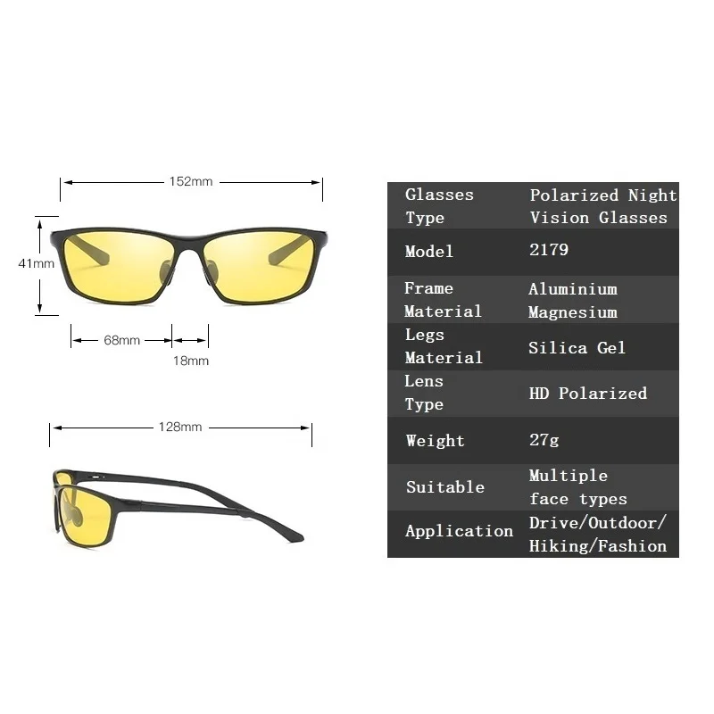 YSO Nočno Vizijo Očala Moški Ženske Aluminija Mag Okvir Polarizirana Nočno Vizijo Očala Za Voznika v Vožnji Anti Glare Očala