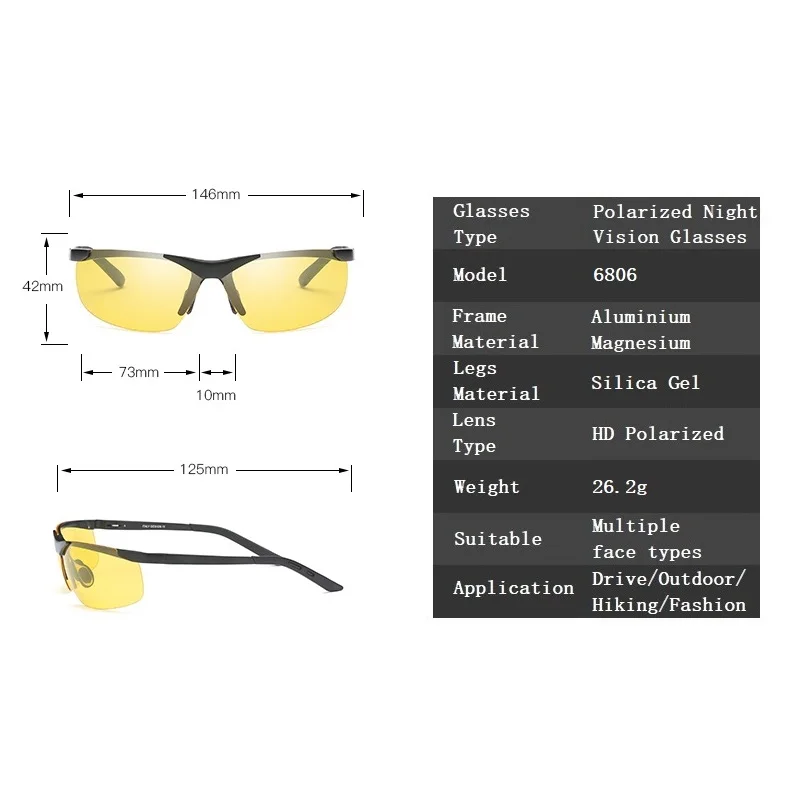YSO Nočno Vizijo Očala Moških Aluminija, Magnezija Okvir Polarizirana Nočno Vizijo Očala Za Avto za Vožnjo Anti Glare Očala 6806
