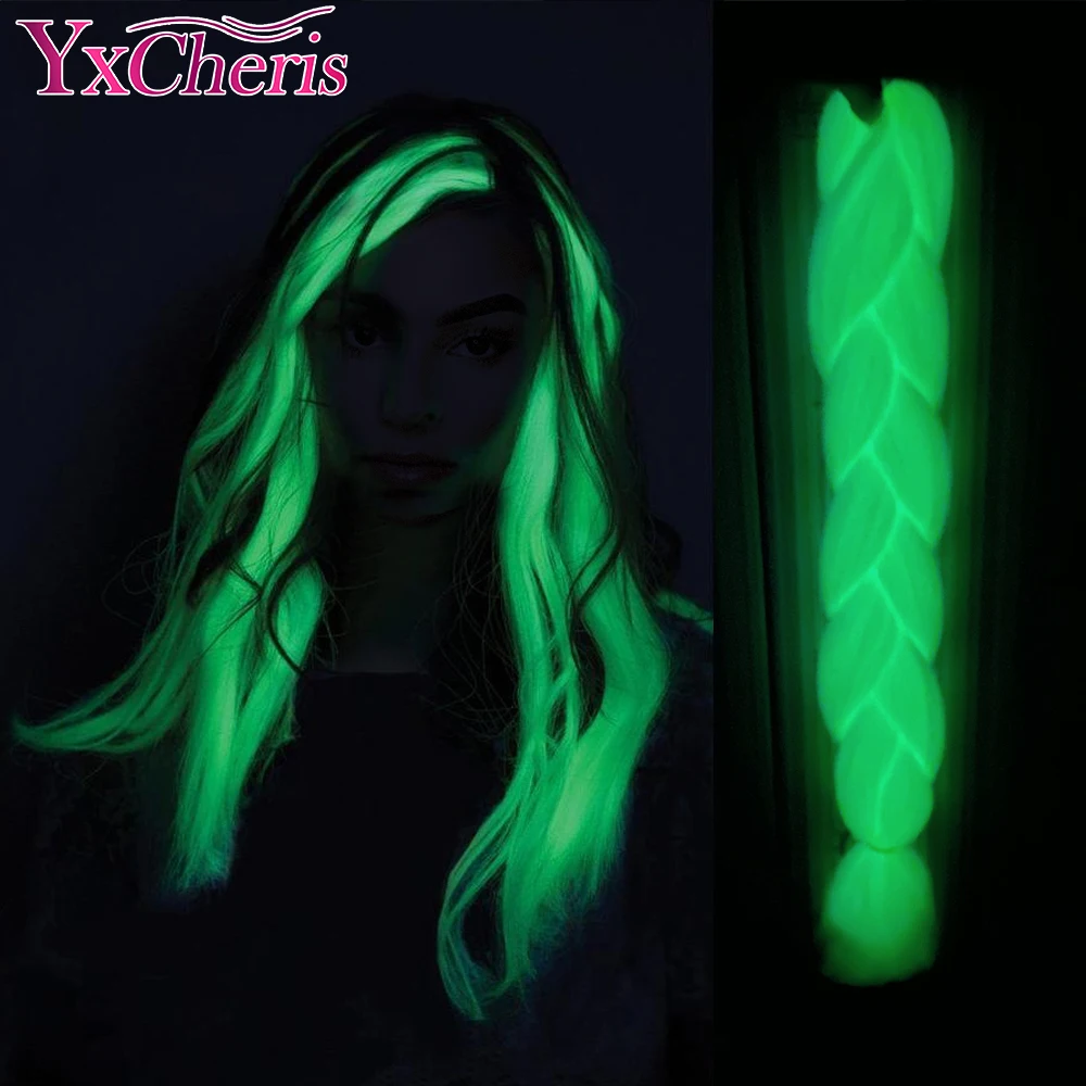 YxCheris Sintetičnih Vpletanje 24 palca 100 g Svetlobna Jumbo Pletenice Sijoče lase V Temi Žareče Vpletanje Las