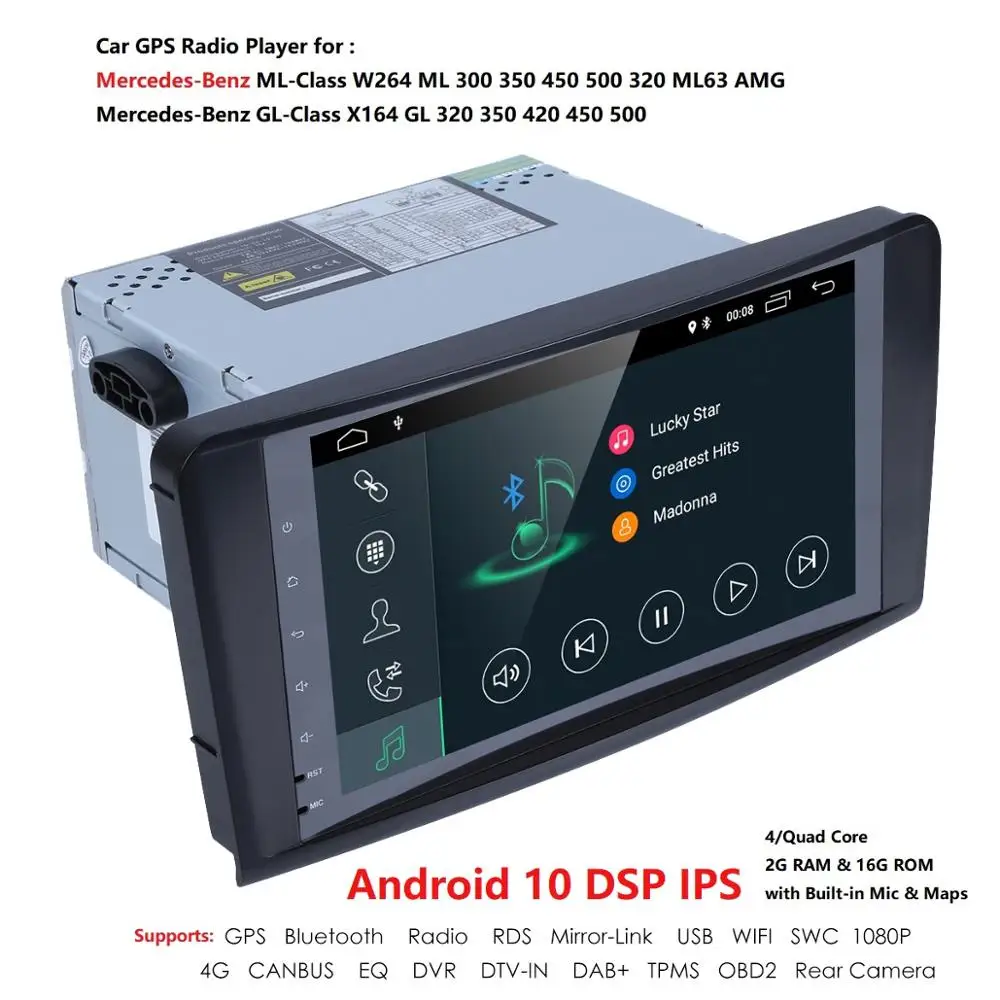 Za Benz ML GL W164 X164 ML300 ML350 ML450 ML500 GL350 GL450 GL500 GL550 Android10.0 2DIN PX5 Avto Radio multmedia GPS Navigacija