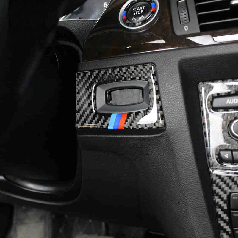 Za BMW e90 e92 e93 Ogljikovih Vlaken Ključni Luknjo Varstvo Krog Vžig motorja Stikalo za Dekoracijo Krog 2005-2012 3 Serije Avto styling