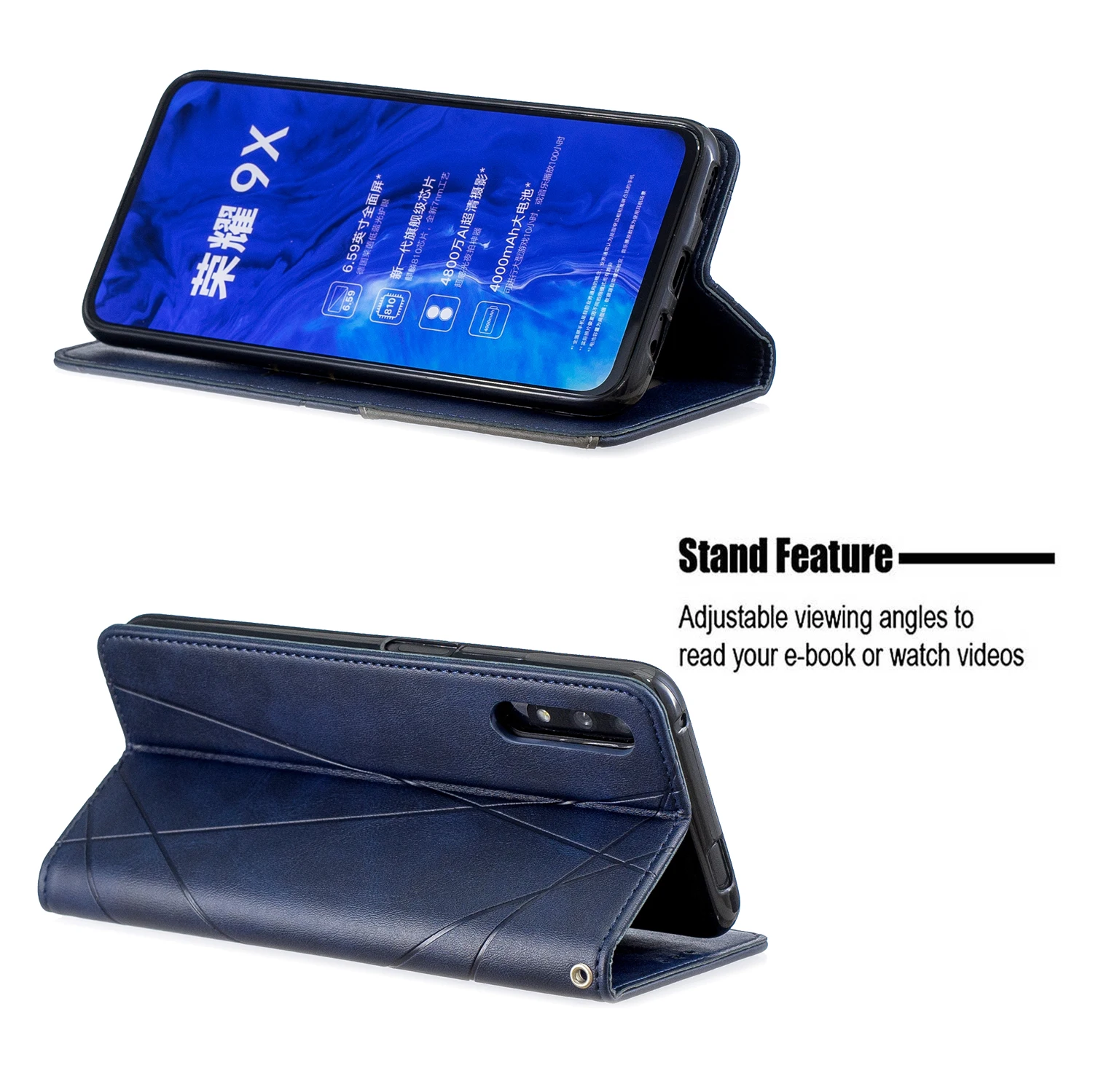 Za Huawei Honor 9X 8A Y7 Pro 10 Lite 7C 7A Y9 Y6 Prime Usnje Moda Diamond Mrežo Splice Projekcijska Stojala za Telefon Primeru Magnetni Pokrov