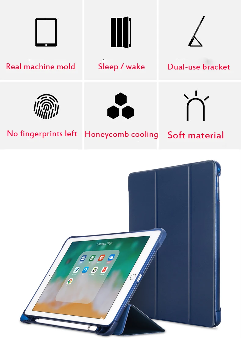 Za iPad 10.2-inch 7. Gen 2019 A2198 Primeru Svinčnik Imetnik Slim Tri-krat PU Usnje Smart Cover so zbudi spanje