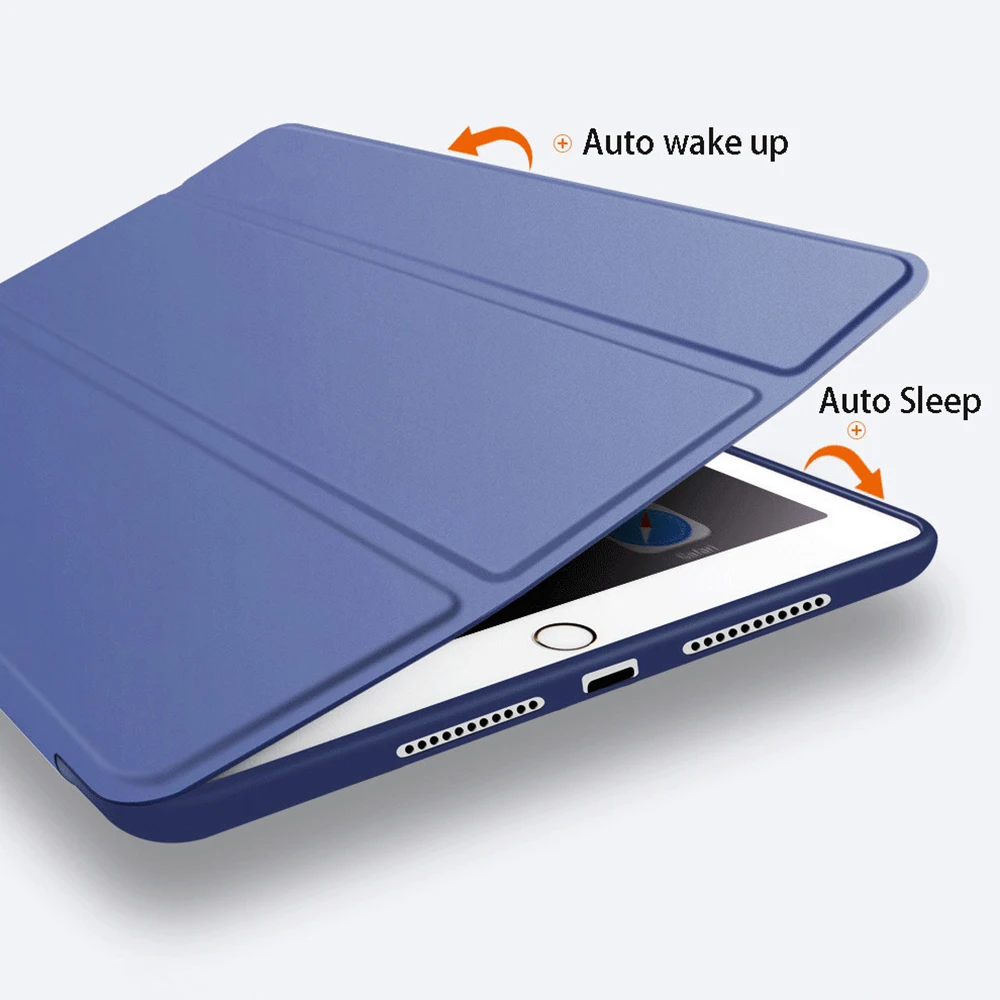 Za iPad Zrak 1 Primeru Silikona, Mehko Dno + PU Usnje Smart Primeru Auto Sleep / Wake Stojalo Pokrov za 9.7 palčni A1474 A1475 A1476