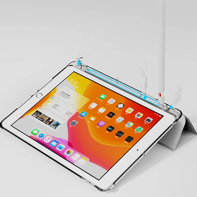 Za iPad Zraka 3 2 1 10.5 10.2 9.7 Primeru PU Jasno TPU Silikon Zadnji Pokrov Stojala za iPad Pro 11 Za 12,9 2020 Mini z Imetnik Svinčnik