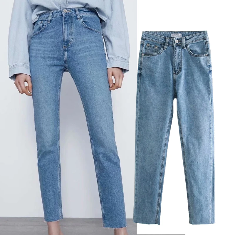 ZA leto 2020, novo pomlad, jesen Modri Skinny jeans bombaž Hlače Ženske Visok Pas Naravnost Hlače barva hlač ulične