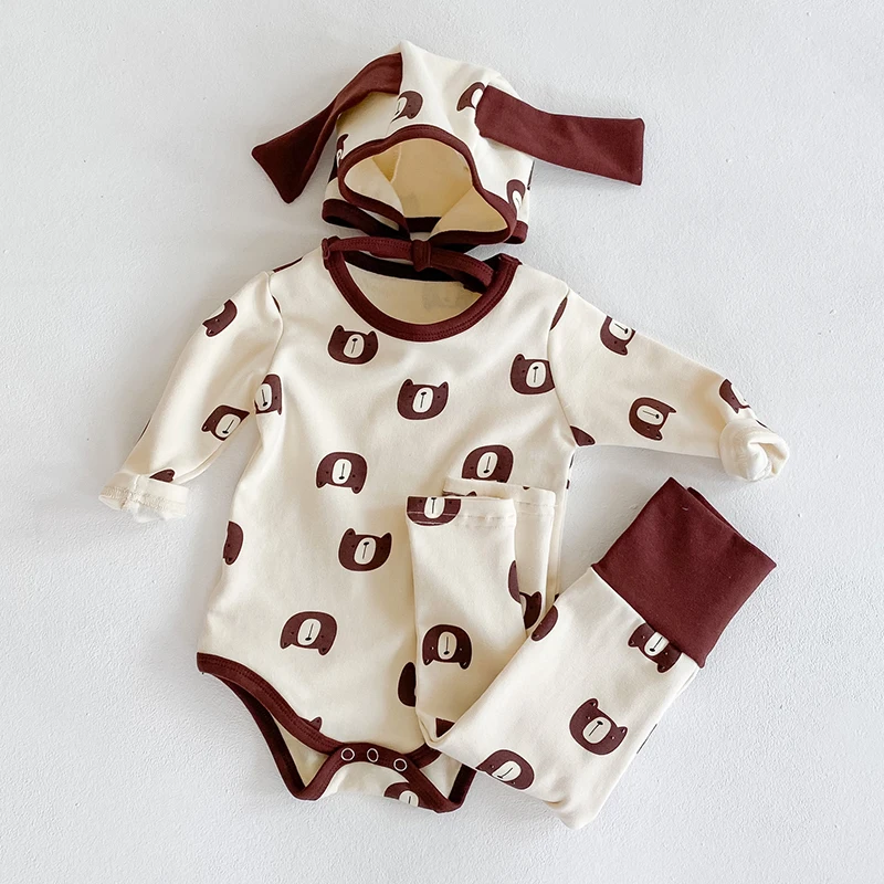 Za Malčke Baby Dekleta Little Bear Tiskanje Long Sleeve Zgornji Del + Hlače + Klobuk Kompleti Oblačil Za Pomlad Jesen Otroci Dekle Obleko Oblačila