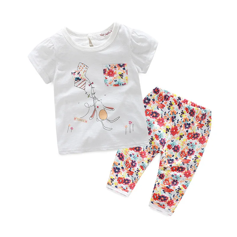 Za malčke Baby dekleta Oblačila Sklop 2020 Poletje Kratek Rokav T-shirt majica+Hlače Risanka Moda Baby Dekle Obleko
