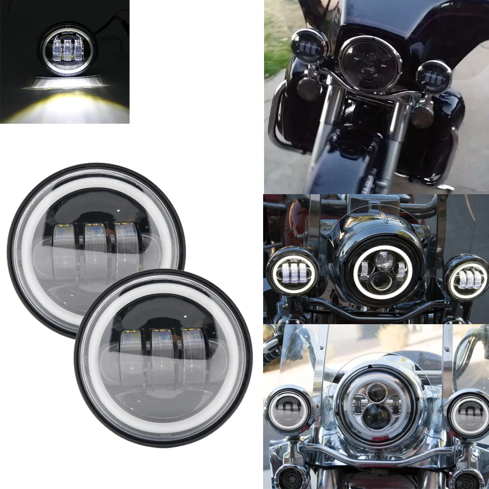 Za motorno kolo Harley 2pcs 4.5 palčni Led Luči za Meglo DRL Led Meglo Halo Obroč 30W Krog Nepremočljiva 4 1/2 Pomožne Kratki svetlobni pramen