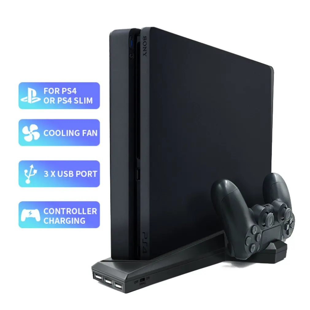 Za PS4 Slim Navpično Stojalo z Hladilni Ventilator Dual Controller Polnilnik polnilno Postajo Za SONY Playstation 4, Hladilnik