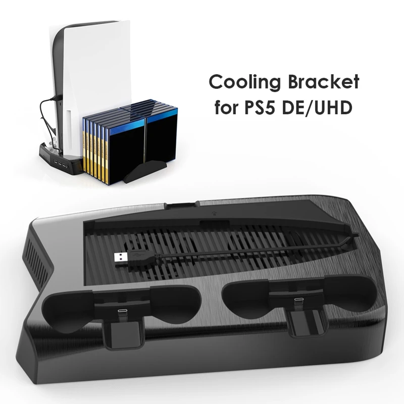 Za PS5 Navpično Igra Hladilni Ventilator Stojalo za PlayStation 5 Digital Edition s 14 Igra Slotov 3 Hub Port Dual Controller