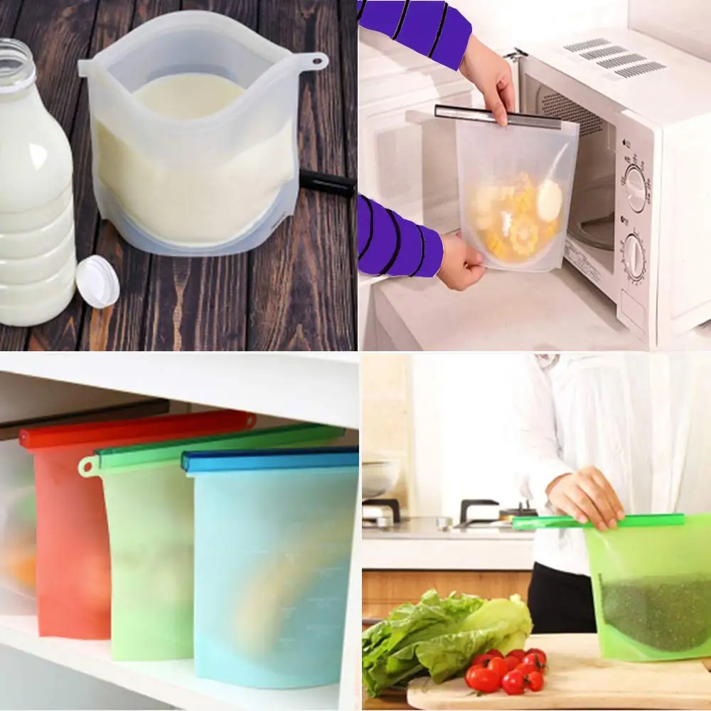 Za večkratno uporabo Silikonske Vrečke za Shranjevanje Hrane za Kuhinjo Vakuumske Silikonske Vrečke za Shranjevanje Hrane Tesnjenje Sveže Vrečko za Kuhinjo (komplet 2 in 4)