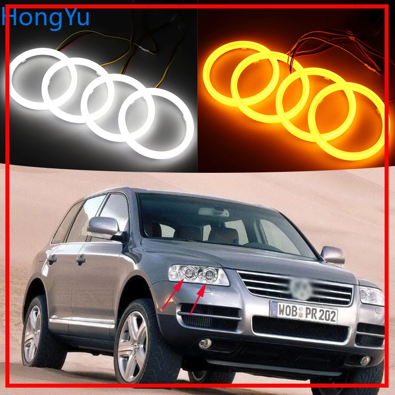 Za Volkswagen VW Touareg 2003 2004 2005 2006 Bombaž Switchback LED Dvojno Barvo Angel Eye Bela Rumena vključite opozorilne luči