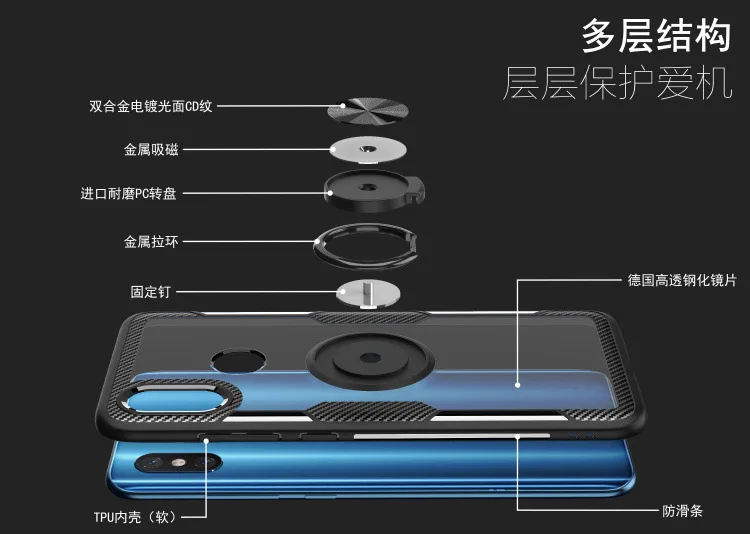 Za Xiaomi Mi 8 8Se Primeru Obroč Stojalo Magnet Prozorno Kaljeno Steklo Zaščito Hrbtni Pokrovček primeru za xiaomi redmi opomba 5 Pro