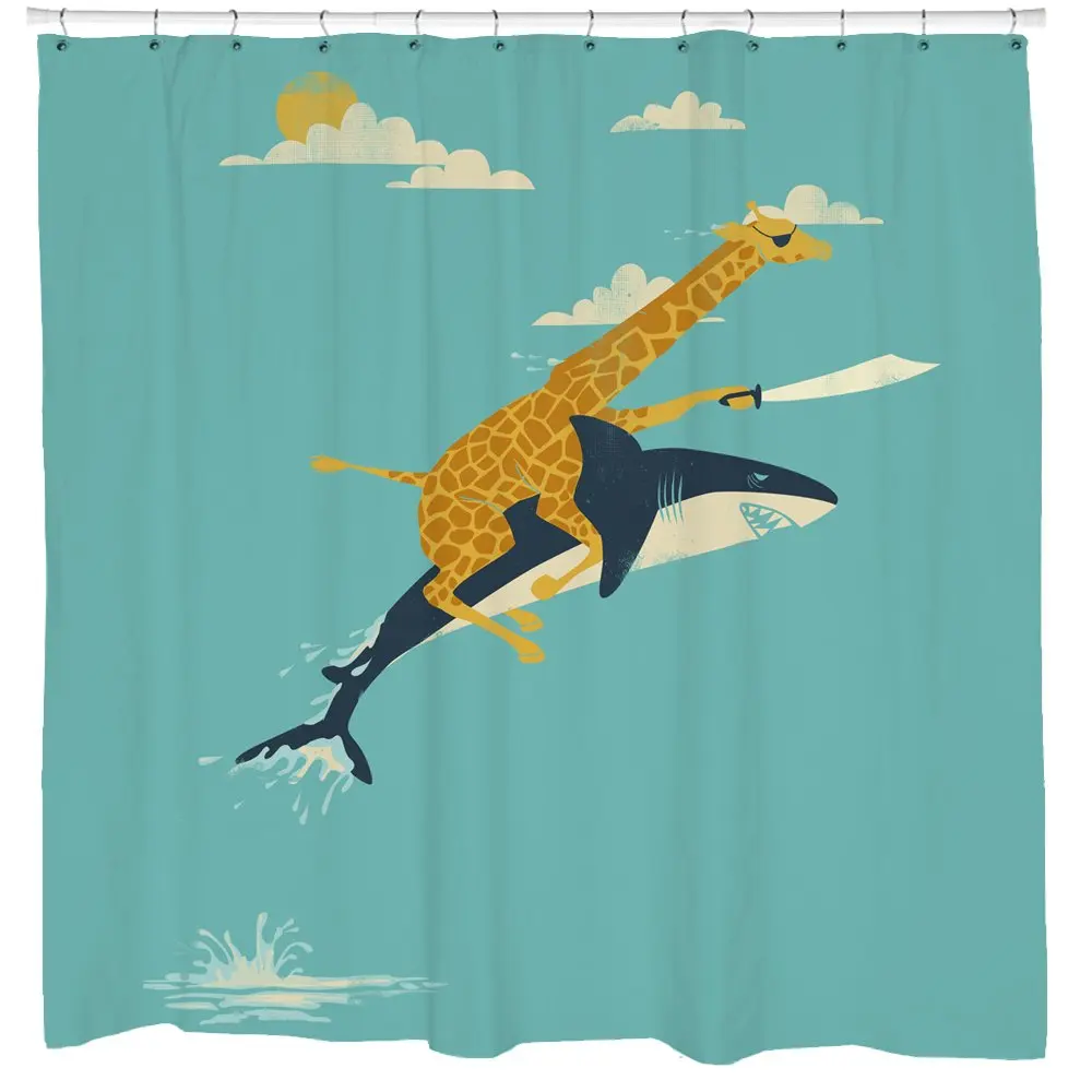 Zabavno Tuš Zavesa Nastavite Žirafa Jahanje Shark Avanturo Temo Super Kopalnica Dekor