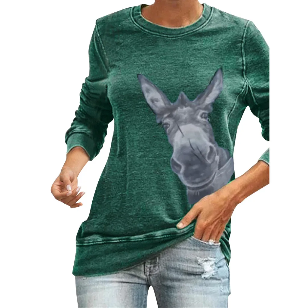 Zabavno Živali Print Majica Ženske Modni Slog Prevelik Svoboden Majica Ženska Jeseni Plus Velikost Puloverji Priložnostne Vrh