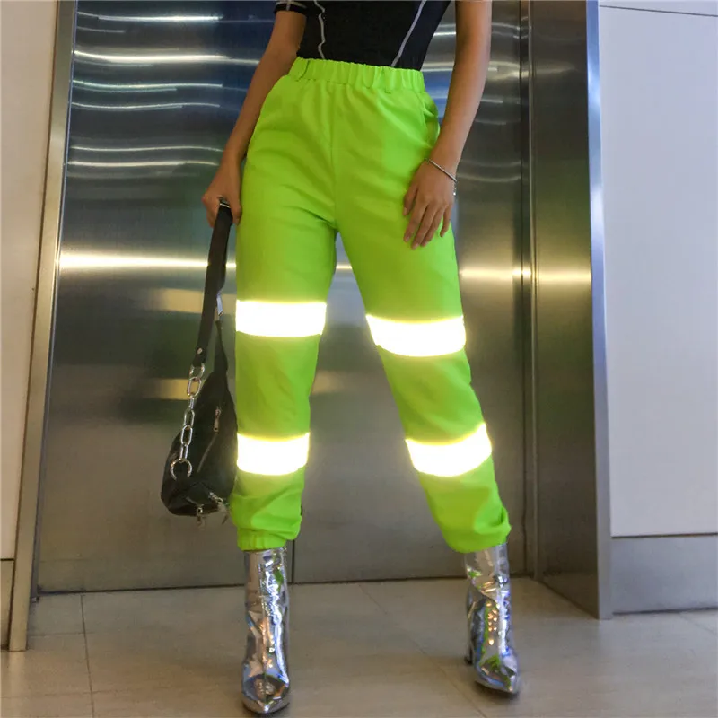 ZADORIN Poletje Novo Neon Zelena Reflektivni Hlače Ženske Visoko Pasu Ulične Vrečasta Harem Hlače Ženske Joggers pantalon mujer