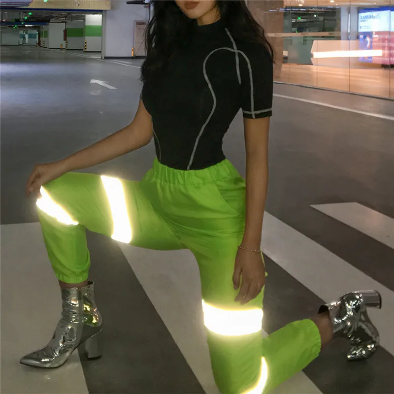 ZADORIN Poletje Novo Neon Zelena Reflektivni Hlače Ženske Visoko Pasu Ulične Vrečasta Harem Hlače Ženske Joggers pantalon mujer