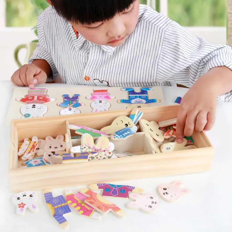 Zajček Jutranje Sestavljanka Lesena Otrok Kognitivno Ujemanje Igrača-Lesena Škatla Za Shranjevanje Medved Jutranje Zgodnje Izobraževanje Puzzle