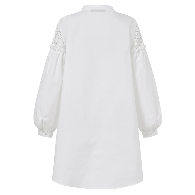 ZANZEA 2021 Fashion Lace Mozaik Srajce Žensk Pomlad Votlih Bluzo Priložnostne Puff Rokav Blusas Ženski Gumb Tunika Plus Velikost