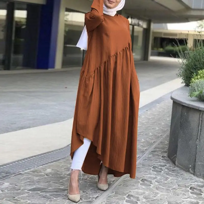 ZANZEA 2021 Žensk Jeseni Sundress Moda Asimetrični Obleko Priložnostne Muslimanskih Abaya Haljo Obleka Ženska z Dolgimi Rokavi Maxi Vestidos