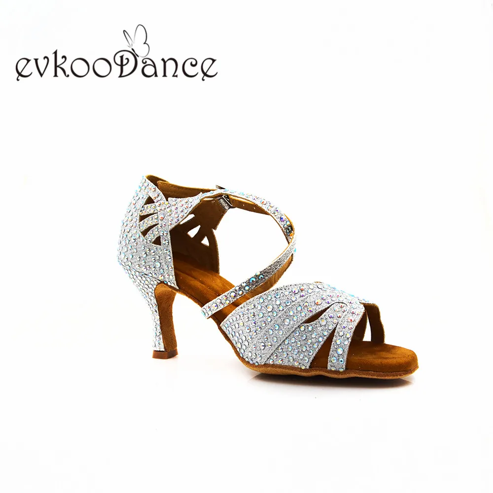 Zapatos De Baile plesne čevlje latinsko salsa Za Ženske srebrne bleščice z nosorogovo velikost US4-12 z 7 cm višina pete strokovne NL344