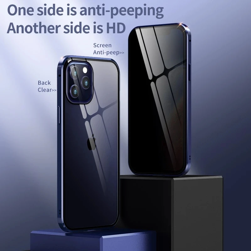 Zasebnost Kovinskih Magnetnih Kaljeno Steklo Primeru Telefon Za iphone 12 11 XR Pro XS MAX 6 8 7 Plus 360 Magnet Antispy Zaščitni Pokrov