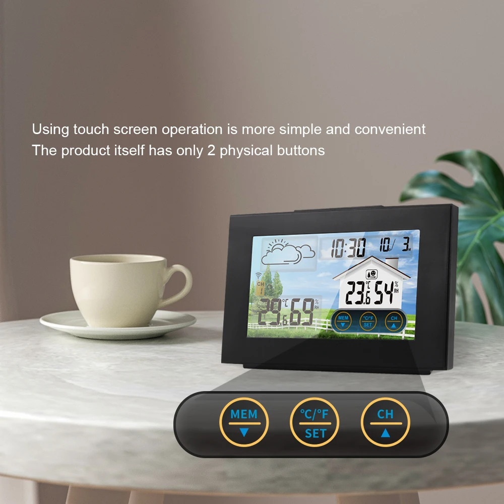 Zaslon Na Dotik Brezžične Vremenske Postaje Zunanji Senzor, Digitalni Termometer, Higrometer Vremenska Napoved Budilka Barometer