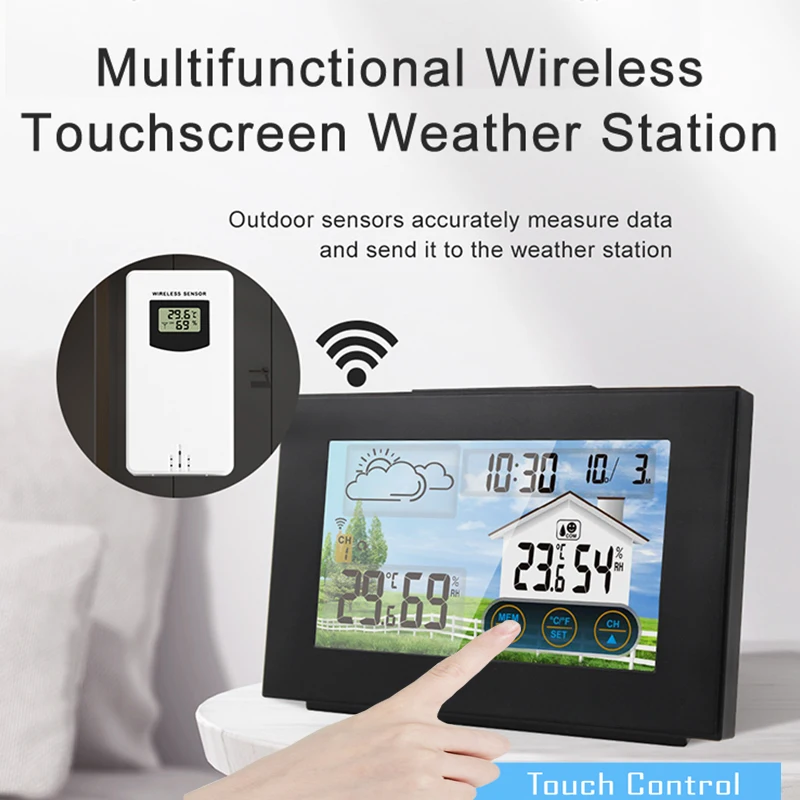 Zaslon Na Dotik Brezžične Vremenske Postaje Zunanji Senzor, Digitalni Termometer, Higrometer Vremenska Napoved Budilka Barometer