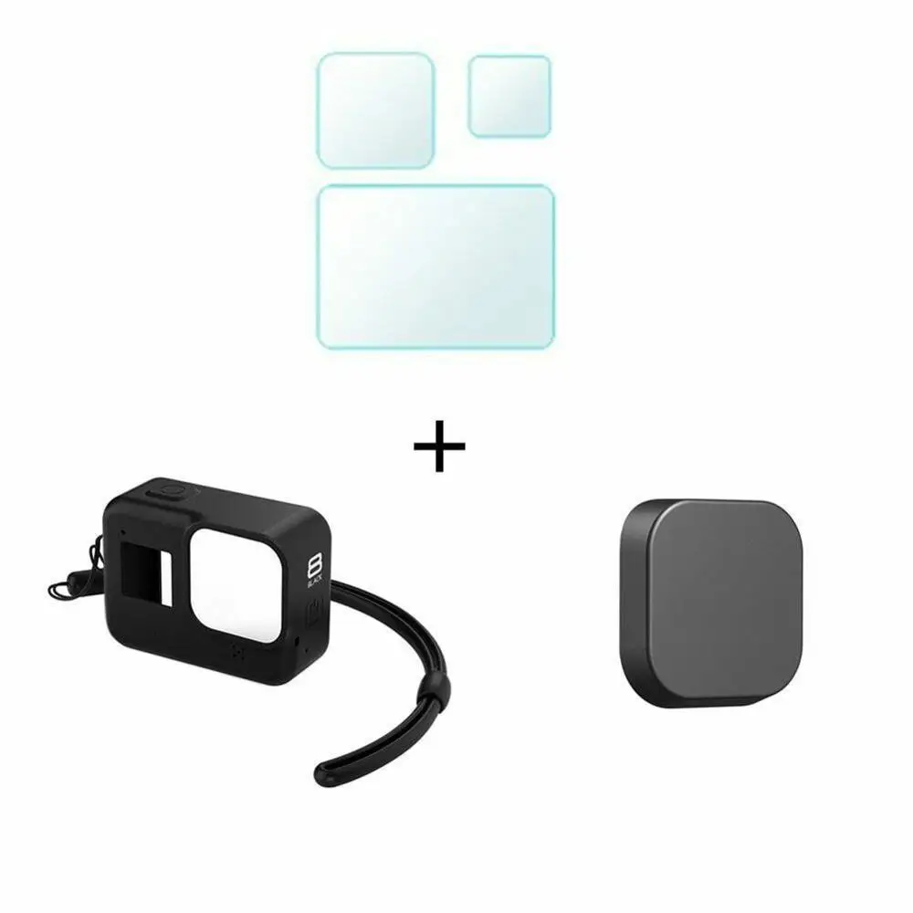 Zaščitna Silikonsko Ohišje za GoPro Hero 8 Črno Kaljeno Steklo Screen Protector Film Objektiva Kritje za Go Pro 8 Opremo