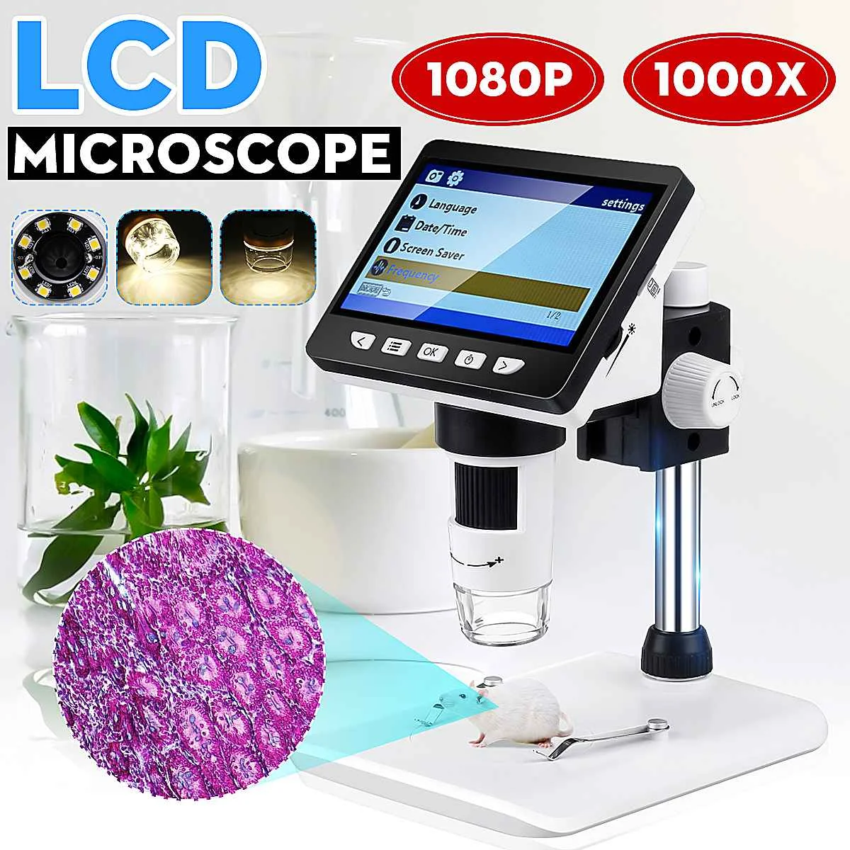 ZEAST 1000X 4.3 HD 1080P LCD Monitor Digitalni Video Mikroskopom Lupo Namizje Povečevalno Steklo baterija /USB polnjenje PC