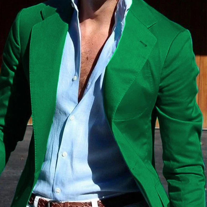 Zelen Jopič za Moške z Zarezo River Enem Kosu Suknjič Slim Fit Casual Moški Plašč Novih Moških Modnih Oblačil