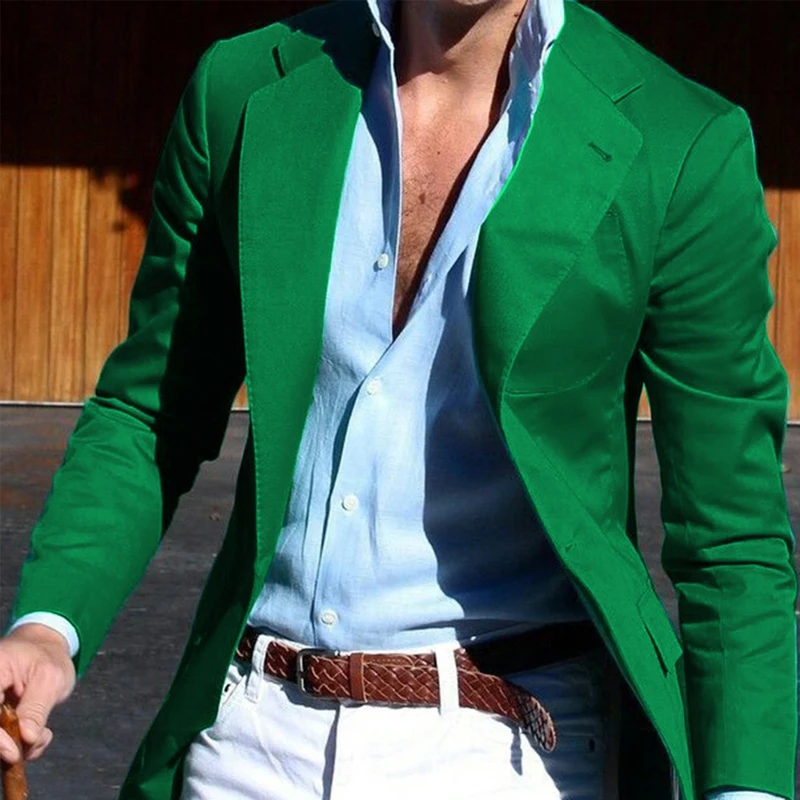 Zelen Jopič za Moške z Zarezo River Enem Kosu Suknjič Slim Fit Casual Moški Plašč Novih Moških Modnih Oblačil
