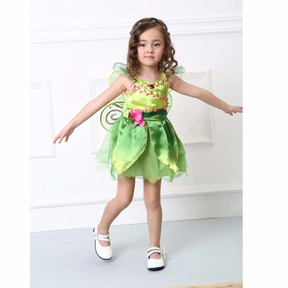 Zelena Tinkerbell Vila Kostum Lemiti Bell Princesa Modno Obleko s krili Halloween Cosplay Oblačila (tudi krilo)