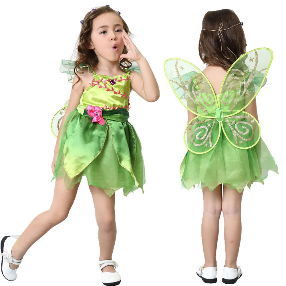 Zelena Tinkerbell Vila Kostum Lemiti Bell Princesa Modno Obleko s krili Halloween Cosplay Oblačila (tudi krilo)