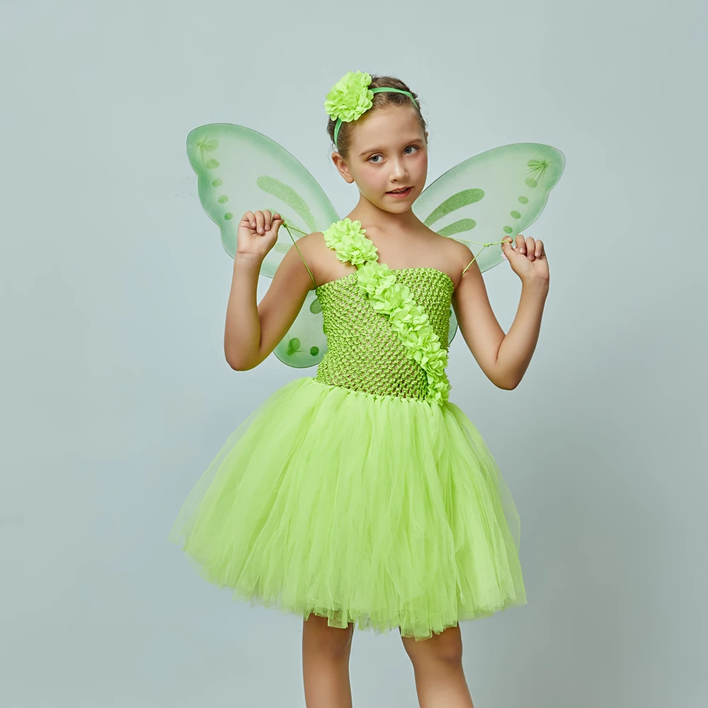 Zelena Vila Načrta Dekle TUTU Obleko Tinkerbell Princesa Obleke Halloween Cvet Kostum Za Dekleta, Fancy Obleke Žogo Haljo Preobleki