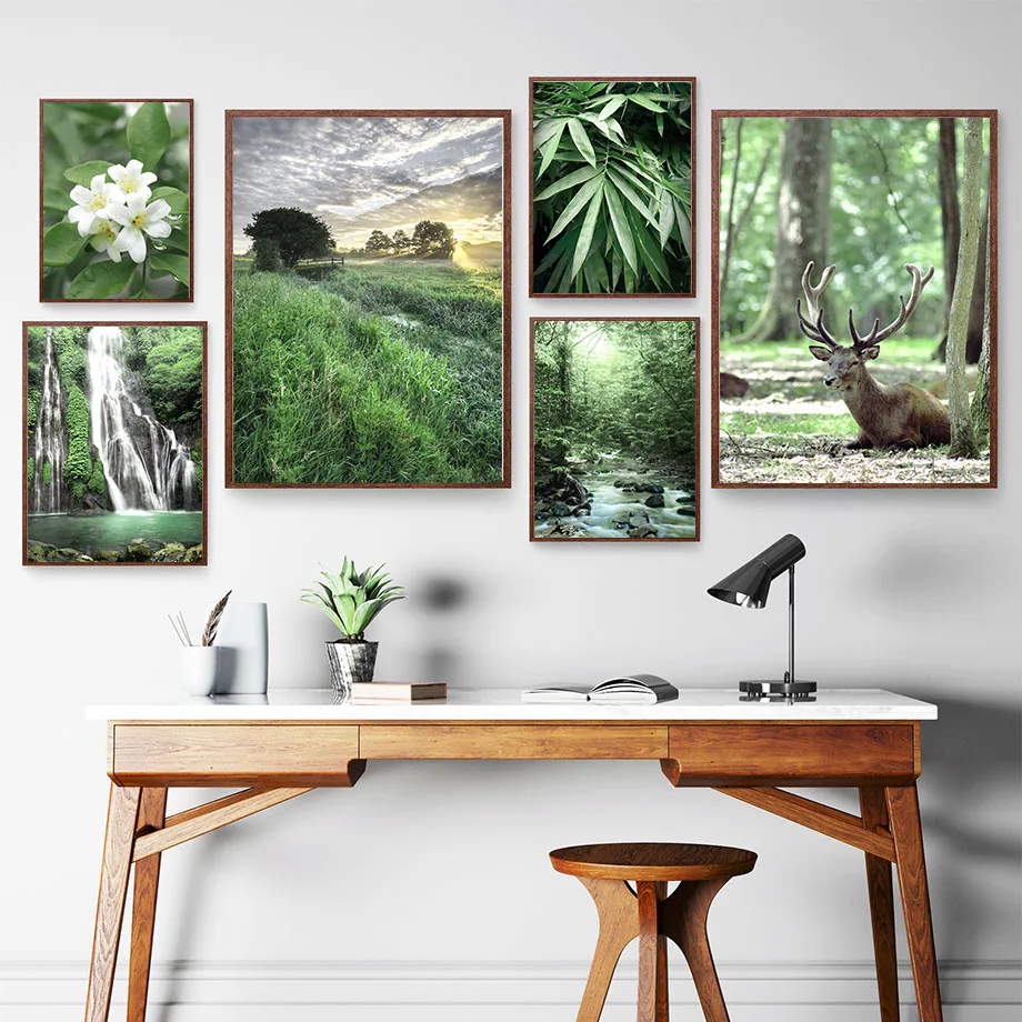 Zeleno Gozdno Travo Slap Succulents Ponudbo Wall Art Platno Slikarstvo Nordijska Plakatov In Fotografij Stenske Slike Za Dnevno Sobo