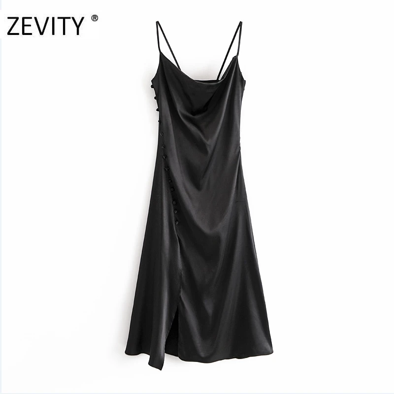 Zevity NOVE ženske elegantne barva gumb dekoracijo split zanko obleko ženski notranji slog vestido elegantna backless obleke DS4350
