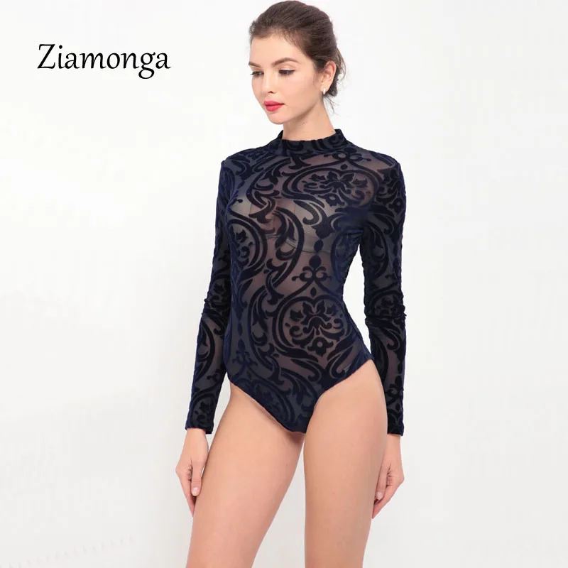 Ziamonga Bodysuits Ženske, Igralne Obleke Suh Jumpsuit Kratek Jeseni Seksi Črna Modra Rdeča Mrežnega Tiskanja Dolg Rokav Obleka, Macacao Femme