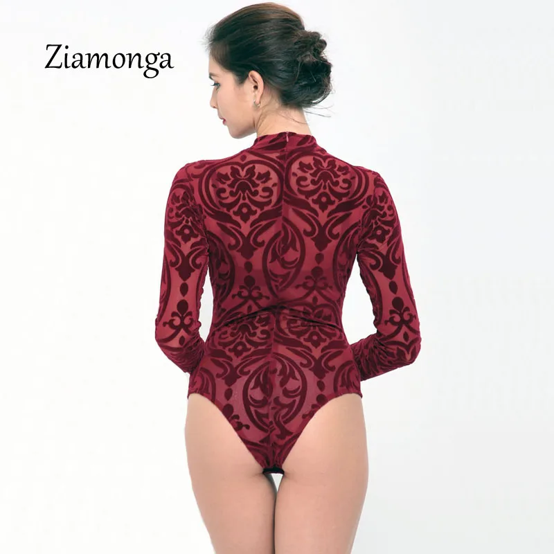 Ziamonga Bodysuits Ženske, Igralne Obleke Suh Jumpsuit Kratek Jeseni Seksi Črna Modra Rdeča Mrežnega Tiskanja Dolg Rokav Obleka, Macacao Femme