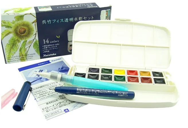 ZIG Kuretake Pregleden Akvarel Barve Nastavite 14 Barve z Vodo in Krtačo Japonska